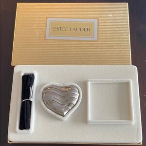 Estée Lauder Pleasures Silver Heart Compact in Gold Box